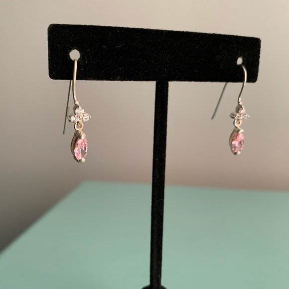 Sterling Silver Pink Crystal Drop Earrings - Picture 1 of 4